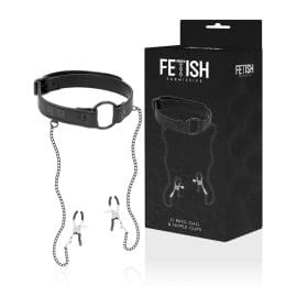 FETISH SUBMISSIVE - GAG RING WITH NIPPLE CLAMPS 2